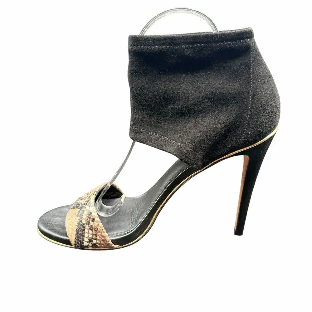 Coach Snakeskin Toe Strap Stiletto Heels Black Suede Ankle Cuff 8.5B